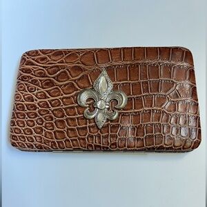 Faux Alligator Long Wallet with Fleur-de-lis